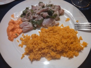 Ceviche with rocoto sauce and rice